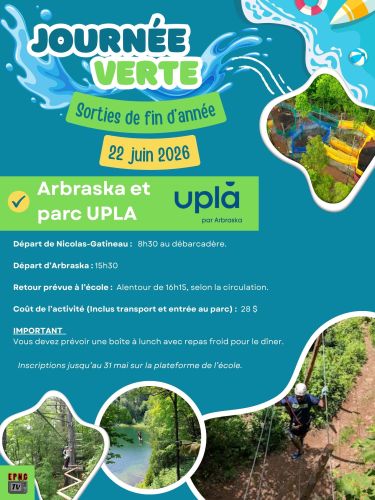 Arbraska et  parc UPLA - Journée verte 2026